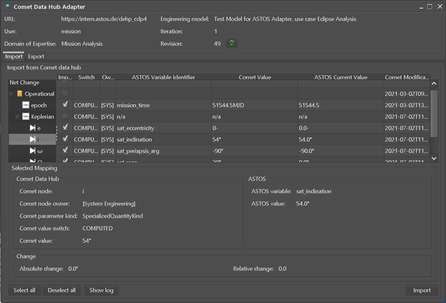 COMET Adapter as integrated into the ASTOS software