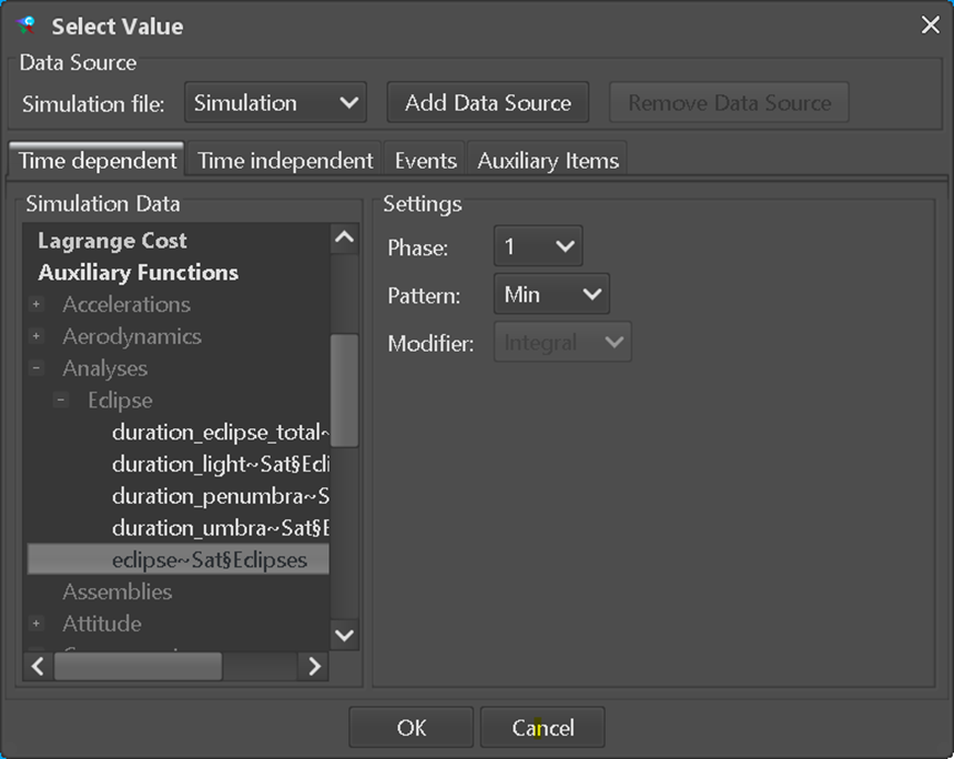 Export definition: Selection of an ASTOS simulation data item