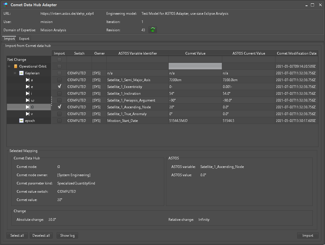 Import view of Comet adapter