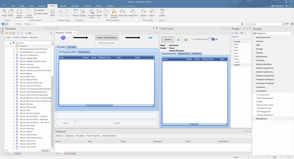 Enterprise Architect with the adapter panels showing