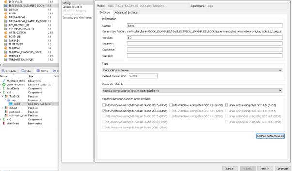 Generate the OPC UA Deck from one experiment.