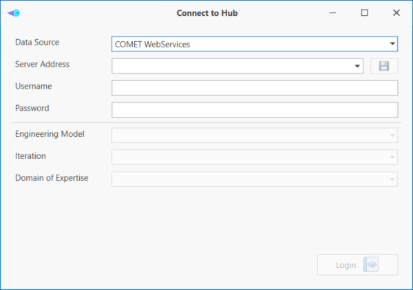 Connecting to a COMET® server and opening an Iteration.